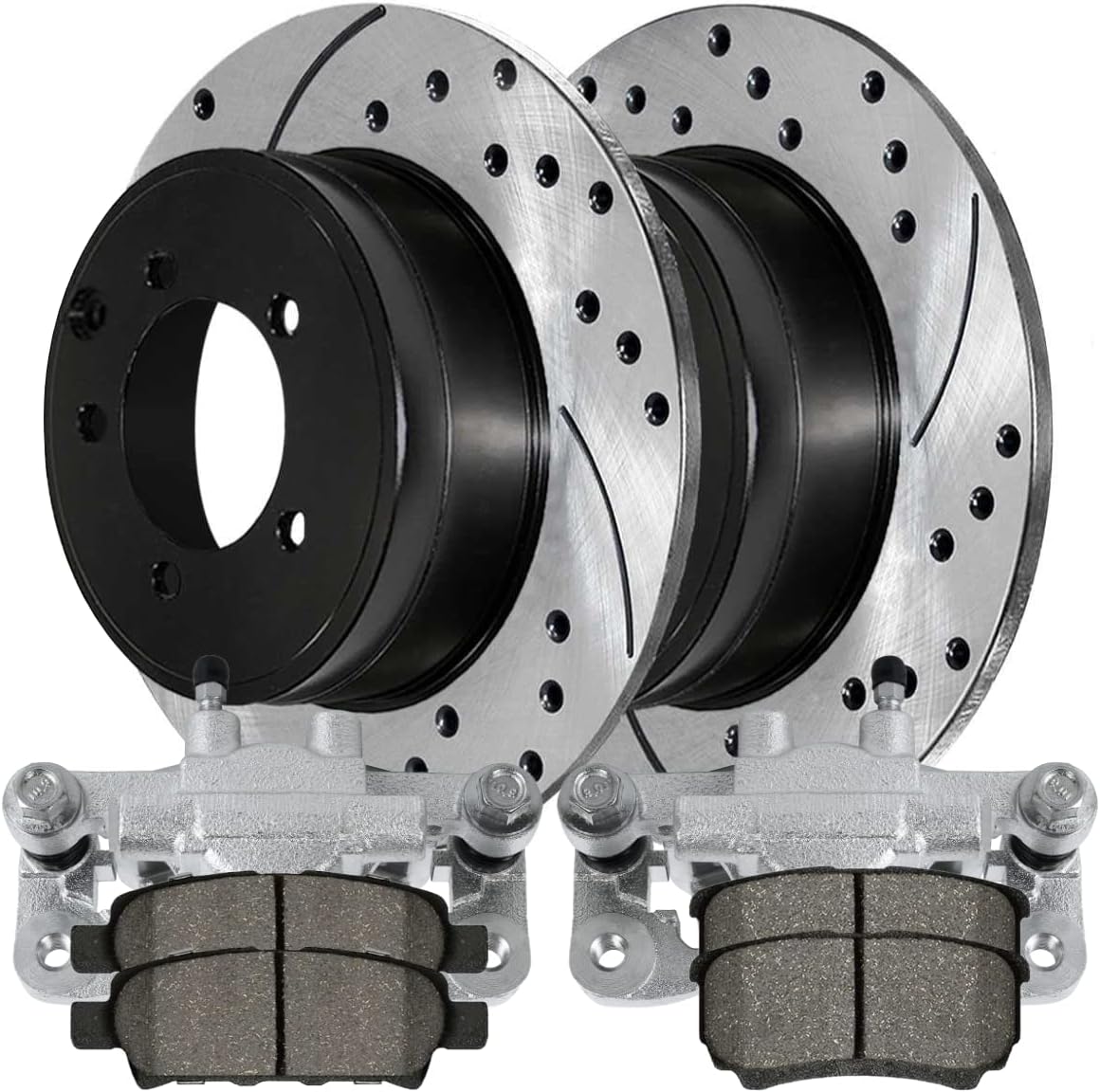 AutoShack Rear Drilled and Slotted Brake Rotors Calipers