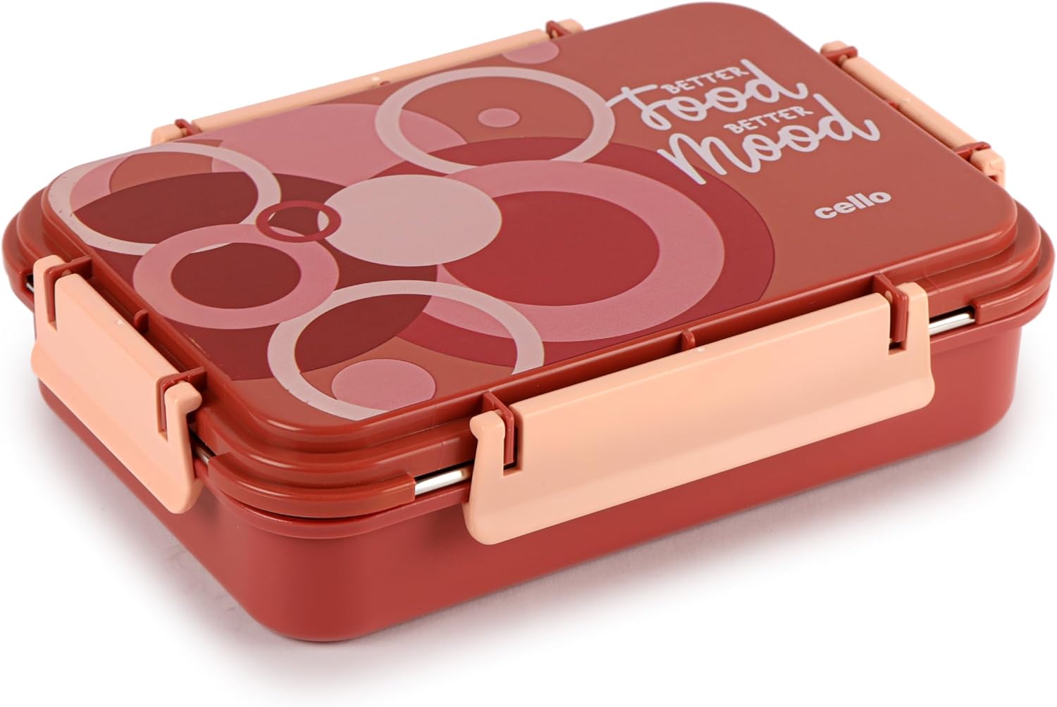 CELLO Zoom 3 Insulated Lunch Box, Dark Brown | Inner Stainless Steel Compartment | Silicon Seal in The Lid with 4 Sided Click Locks | Ideal for College,Office, Outdoor Activities