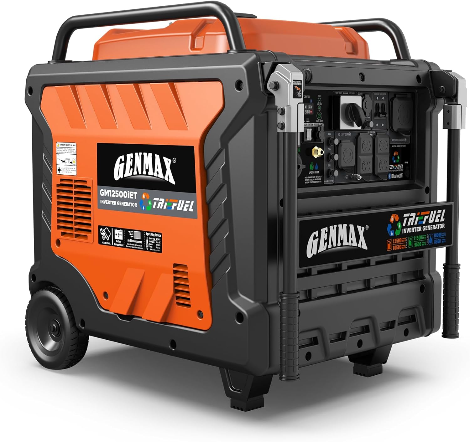GENMAX 12500W Tri-Fuel Inverter Generator with Bluetooth & CO Shield (2026 Model) – Quiet, 50A Outlet, 2-Wire Auto Start, Ideal for Home Backup, RV, Camping – EPA Compliant