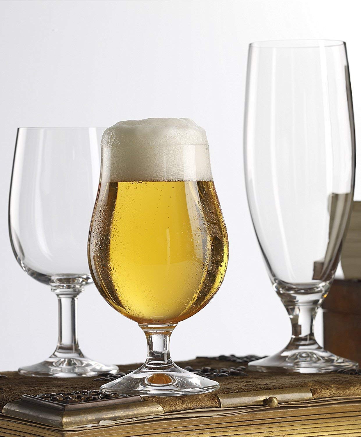 Stölzle Lausitz Tulipa de cerveza de 0,4 l, serie Berlín, 500 ml, juego de 12 vasos de cerveza, giratorios, alta calidad, apto para lavavajillas + juego de 4 pajitas de acero inoxidable EKM Living