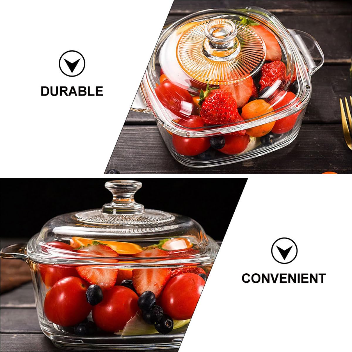 Abaodam Glas Suppenschüssel Bruchfest und Flüssigkeitsabweisend mit Deckel 1 Liter Mikrowellengeeignete Kristallklares Design für Buffet und Snack Riegel