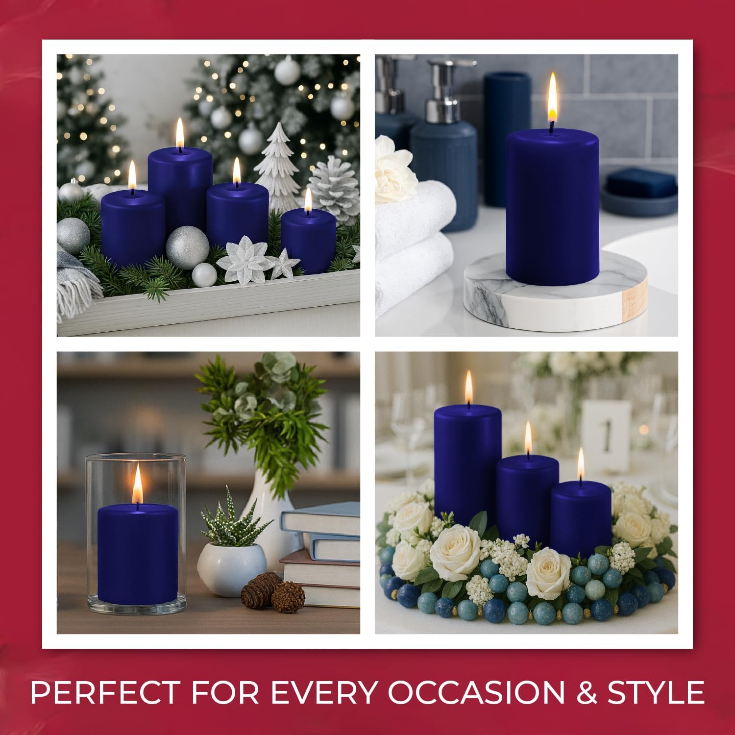 Biedermann & Sons Royal Blue Pillar Candles (6 Pack), 4 Inch Tall 3 Inch Wide Round, Unscented Paraffin Wax, Approx 40 to 45 Hour Burn, Dripless Candles for Centerpieces