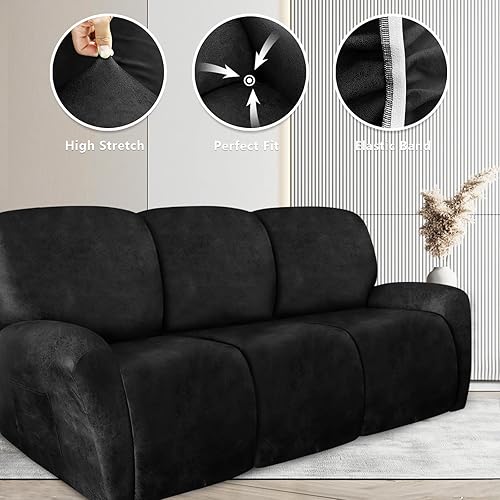 Miniatura 44 de Fundas para sofás reclinables símil cueros, protector de muebles, funda de sofá lavable para mascotas y niños, 4 piezas, color verde militar oscuro