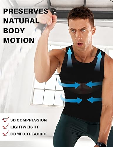 Miniatura 4 de Arjen Kroos Camisa adelgazante para hombre con malla, camiseta de compresión con elasticidad en 4 direcciones, moldeador del cuerpo para pecho,