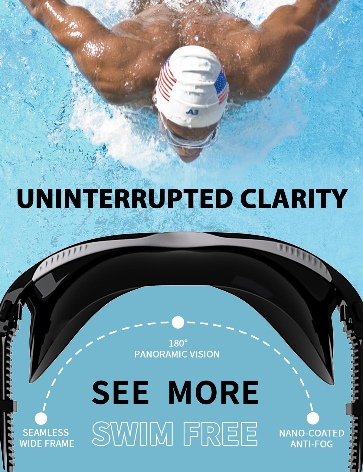 Gafas de natación panorámicas de 180° para adultos, ultra cómodas, de silicona líquida, antivaho, UV, para piscina y al aire libre, mujeres, hombres y jóvenes