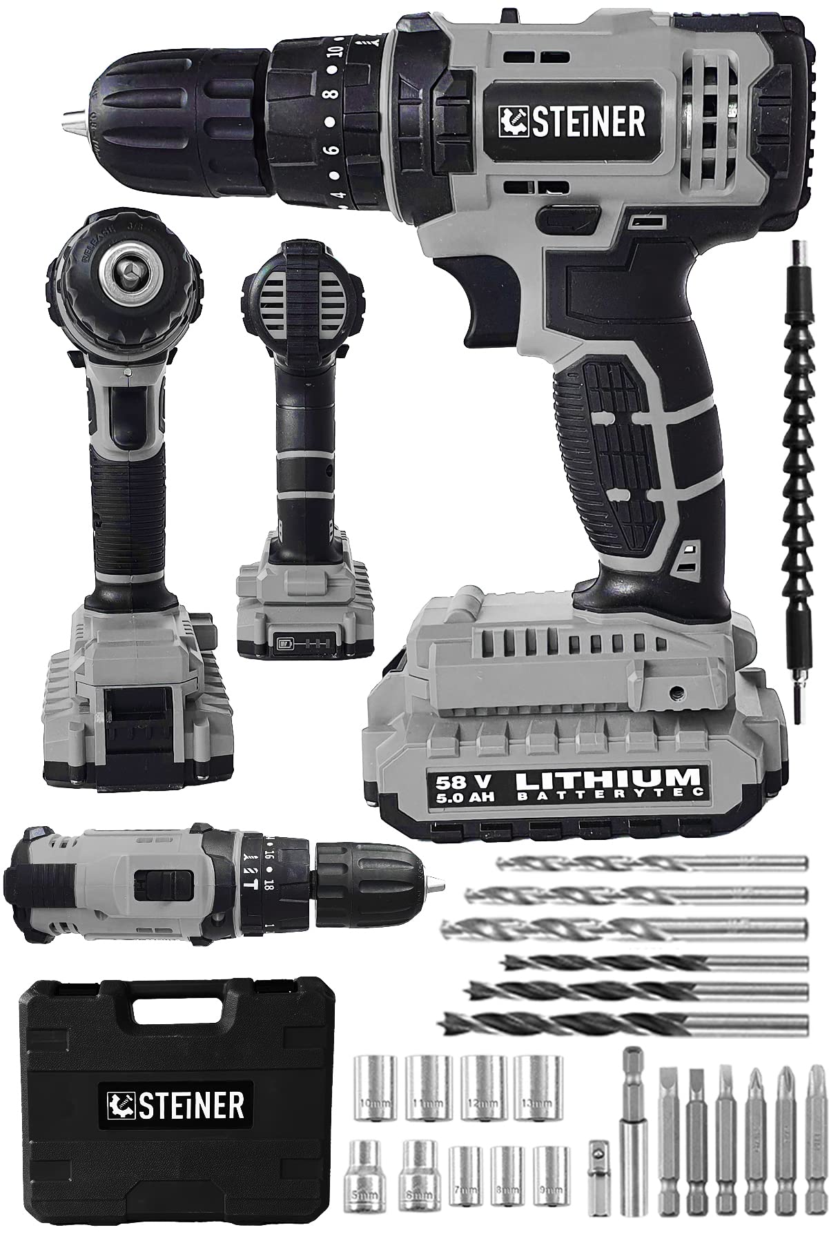 Steiner 58V Cordless Impact Drill Driver with accessories