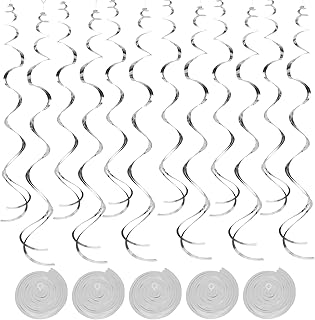 Silver Ceiling Swirl Foil Decorations 30Pack- Hanging Swirls Party Decoration, Shiny Silver Streamers for Graduation, Holidays, Weddings - Easy to Assemble, Indoor & Outdoor Use (Silver, 30Pcs)