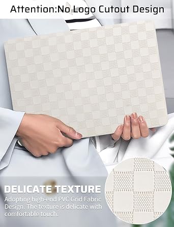 Seorsok Compatible with MacBook Air 13 Inch Case2022 2021 2020 2019 2018 Release A1932 A2179 M1 A2337,Elegant Leather Plastic Hard Shell Case Transparent Keyboard Cover,Beige PVC Grid No Logo Cutout