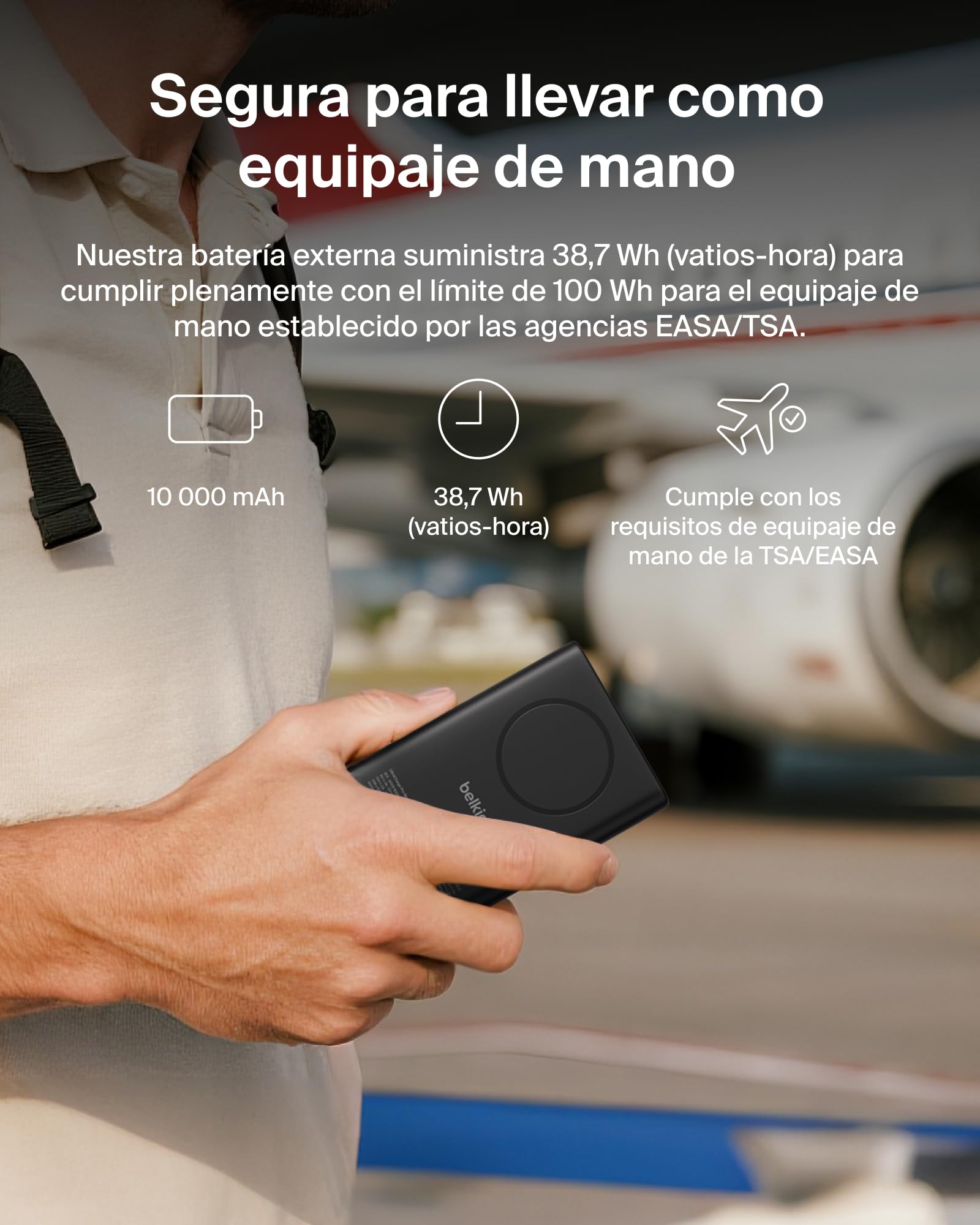Belkin BoostCharge Batería Externa Magnética 10000 mAh con Soporte - Negro | Power Bank de 10000 mAh, Anillo Magnético, 1 Puerto USB-C, Cable Incluido, Apta como Equipaje de Mano, Batería Portátil