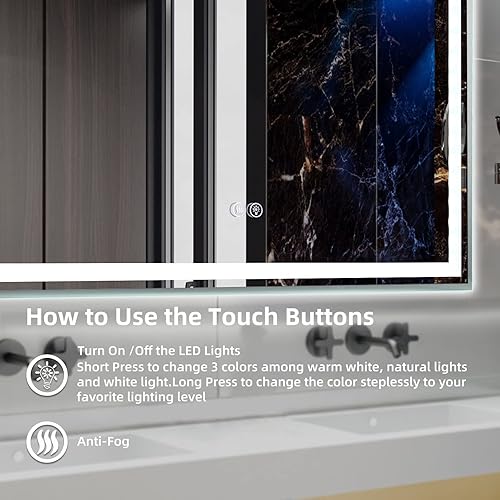 Miniatura 7 de 40x24 LED Bathroom Mirror with Lights, Anti-Fog, Dimmable, Backlit + Front Lit, Lighted Bathroom Vanity Mirror for Wall, Memory Function,