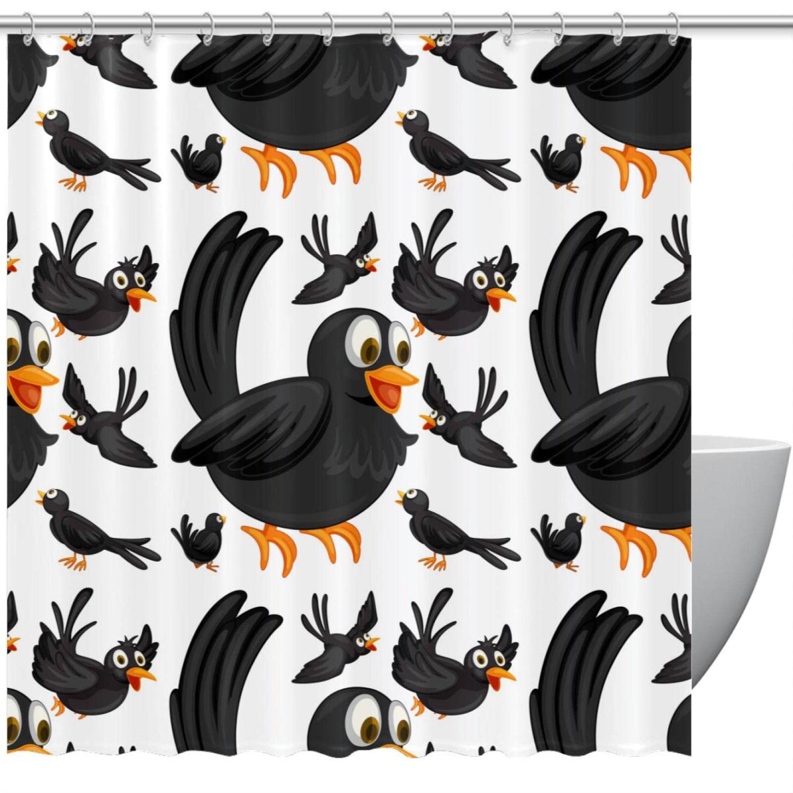 Rideau de douche imperméable haut de gamme oiseaux noirs 183x183cm
