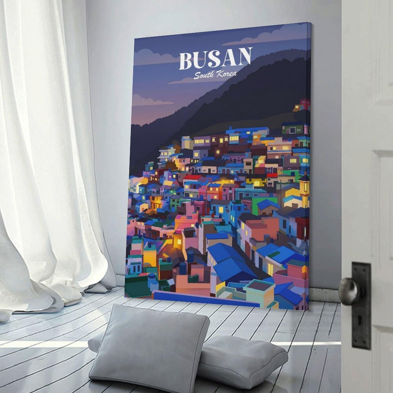 Junmoney Wall Decor Canvas Print Busan South Korea, 20x30inch(50x75cm), for Front Hall, Corridor Or Welcome Spaces, A Neat Decor Update for Hallways