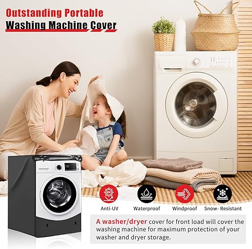 Miniatura 7 de Fundas para lavadora y secadora, 2 piezas, resistente 420D, Oxford, para carga frontal, cubierta de lavadora con 2 cremalleras impermeables y 3