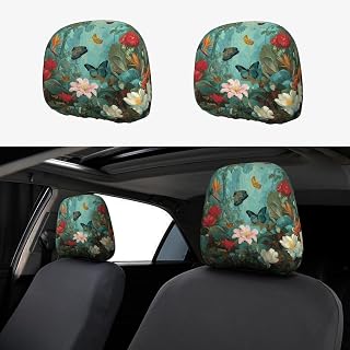 Flowers in The Rainforest Prints 2-Pack car headrest Cover dustproof car Accessory Protective Cover