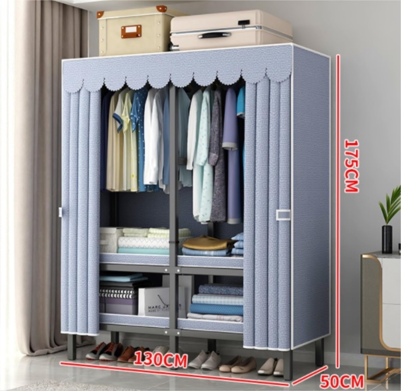 Wardrobe Closet Schrank Tragbarer, Faltbarer Kleiderschrank, Kleiderschrank Für Aufhängen Von Kleidung, 25 Mm Stahlrohr, Einfache Montage Closet Aufbewahrungsschrank(130 * 50 * 175cm)