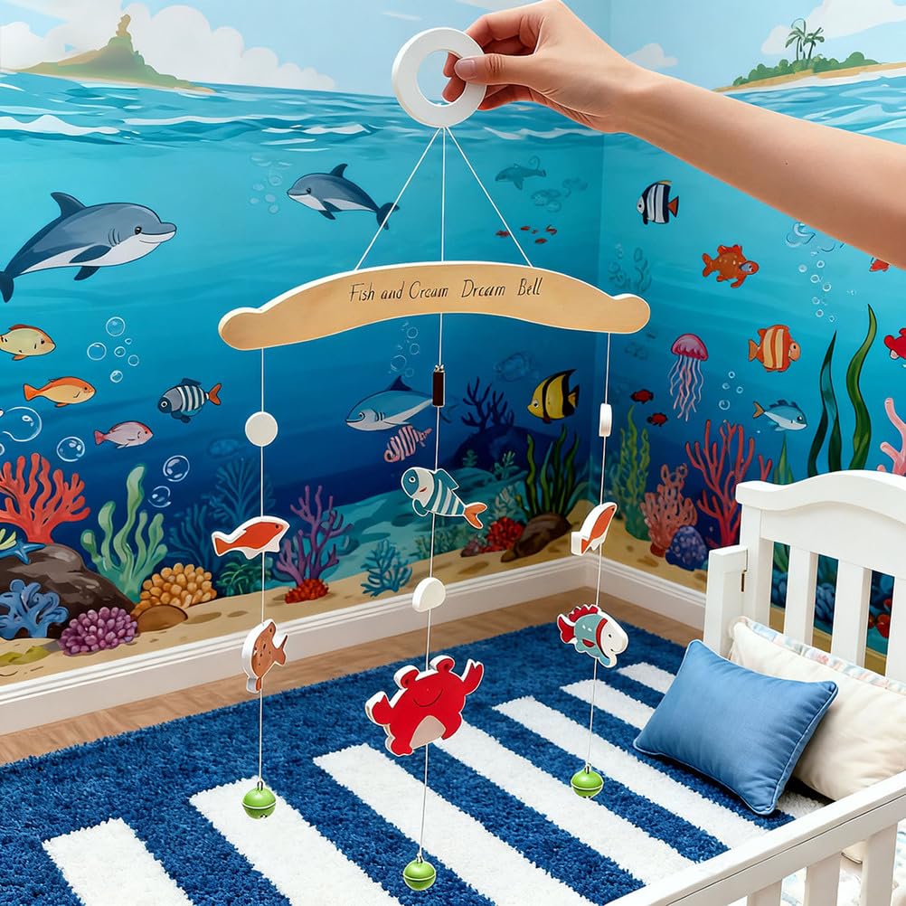 Giostrina per Culla in Legno, Carillon Appeso con Animali del Mare | Giostrina in Legno per Culla, Giostrina per Letto Infantile, Giostrina Rilassante per Neonato