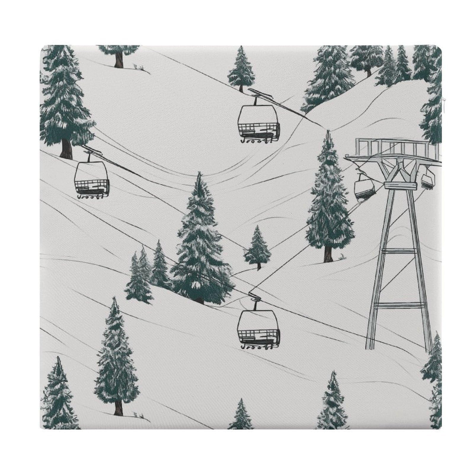 LDGSUPH Ski Lift with Fir Tree Seat Cushions for Office Chair Cushion Square Pillows Seating Soft Floor Cushions Cozy Couch Cushion Support Memory Foam Chair Pads for Home Travel Car