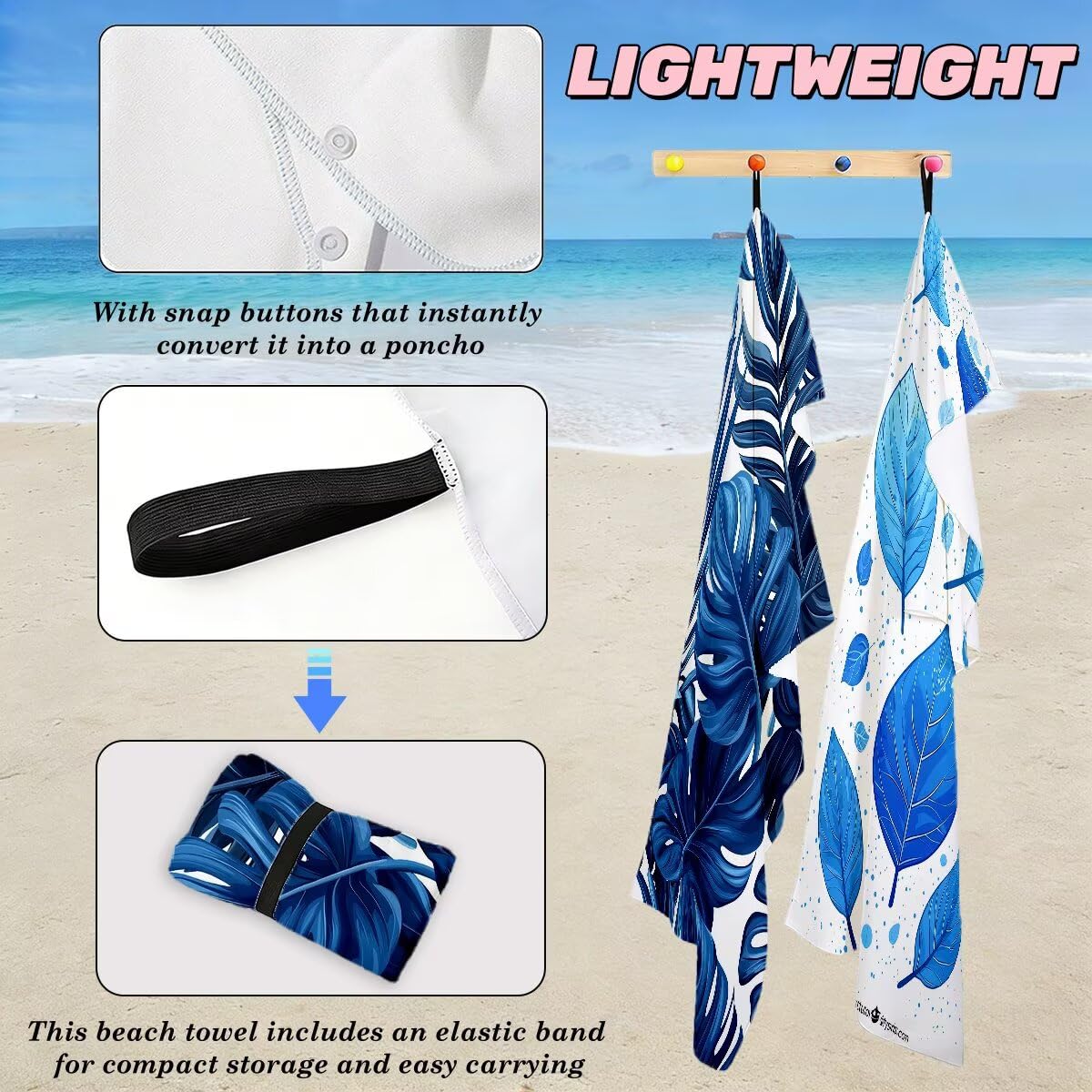 Toalla Playa 80x160 cm, Toalla Gimnasio Microfibra Secado Rapido, Juego de 2 Antiarena Toallas de Playa, Ligera Compacta Toallas Microfibra Grande para Viaje, Regalo Hombre Regalo Mujer (Hoja) -4275