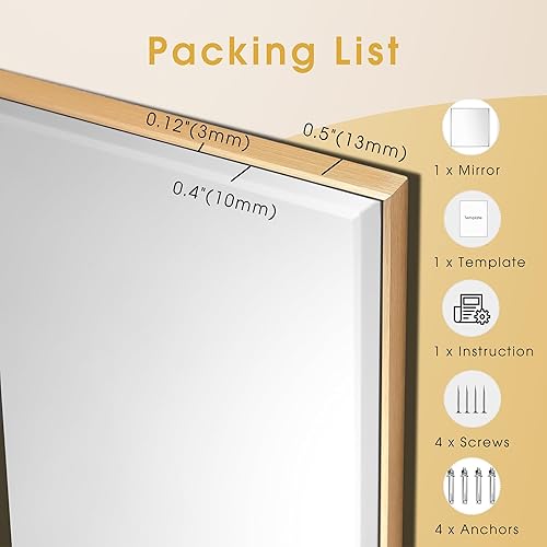 Miniatura 6 de Espejo rectangular de pared con borde biselado de 24 x 32 pulgadas, espejo rectangular con marco de aluminio para baño, tocador, dormitorio, sala de