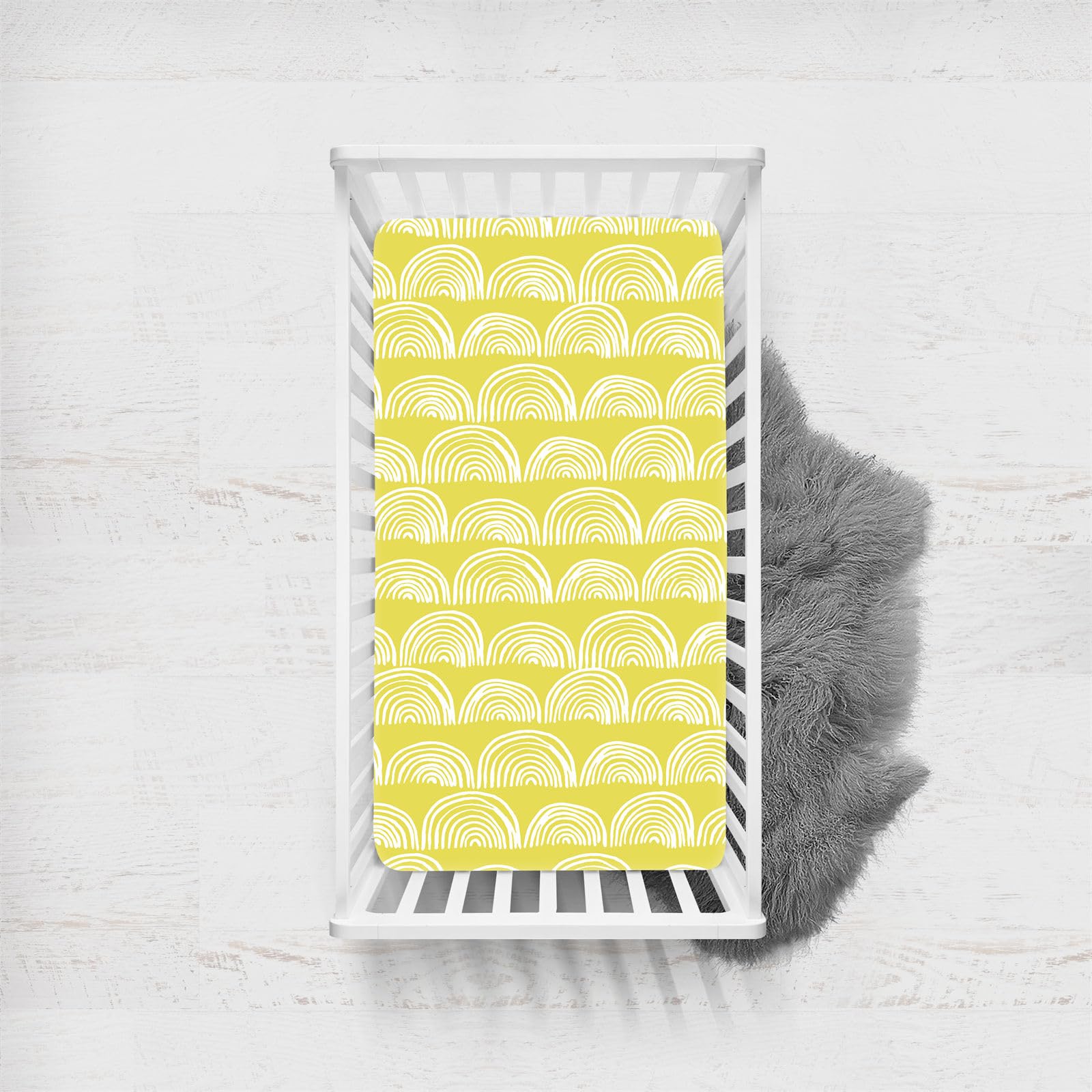 Odot Cot Bed Fitted Sheets, Rainbow Pattern Moses Basket Fitted Sheet Microfibre Crib Fitted Sheets Soft Durable Baby Bed Sheets Bassinet Sheets Cot Bed Mattress Protector (Yellow,90x140cm)