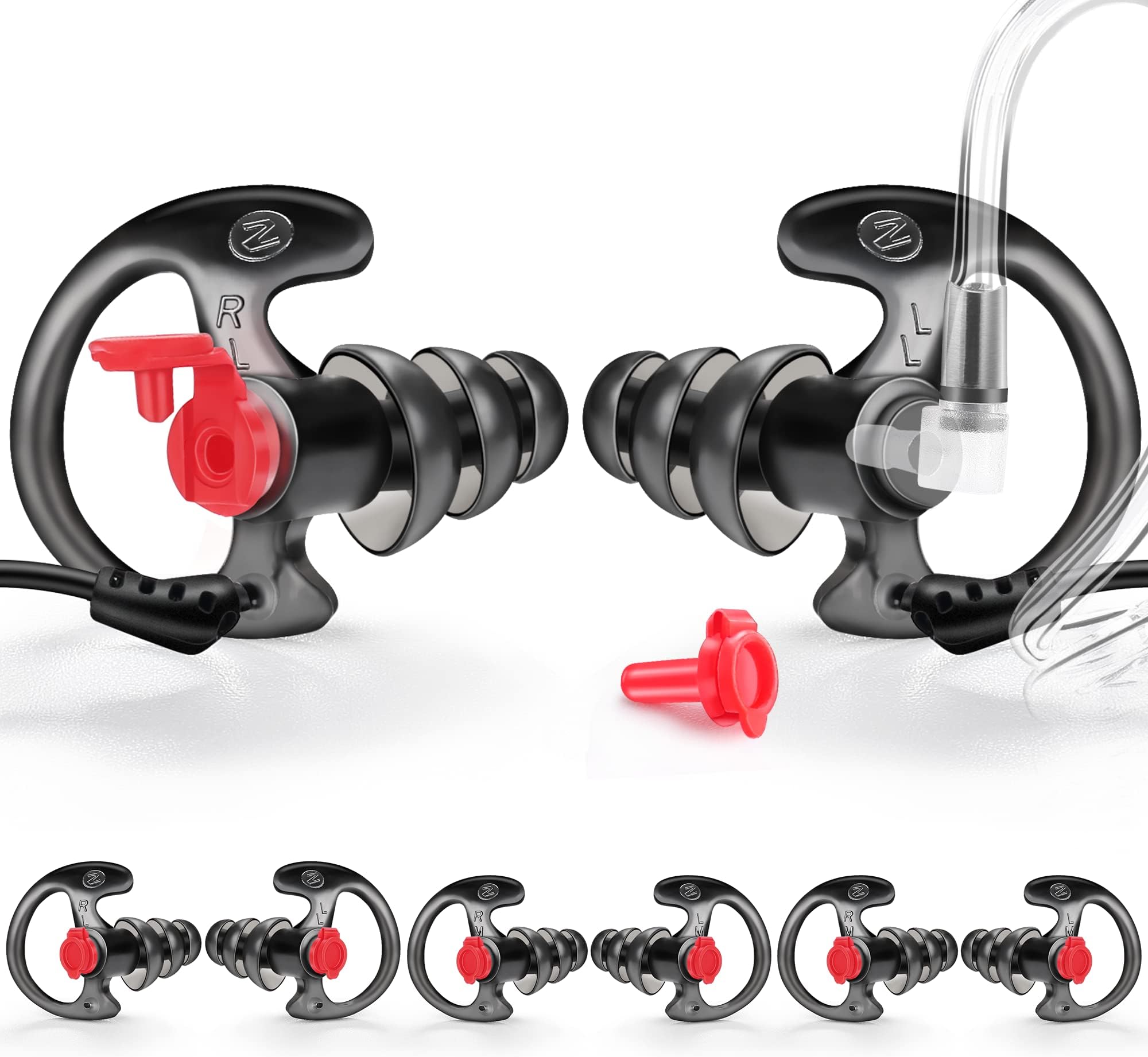 Triple Flanged Earpiece, Comfortable Silicone Earmould Earbud Earplug - Medium, Pair of 4, Black