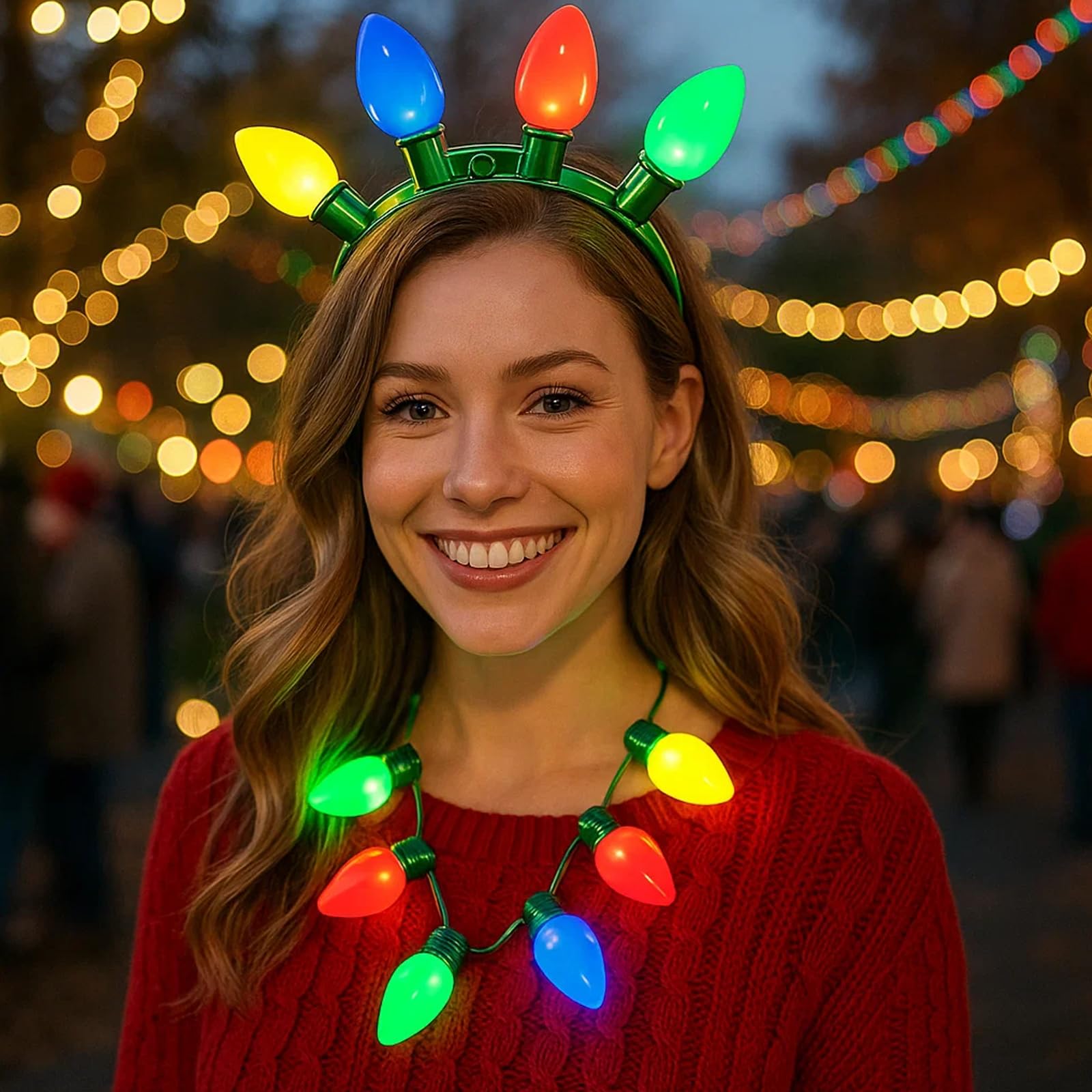 Christmas Headband, 2 PCS Xmas Accessories with Luminous Headband and Luminous Necklace - Image 4