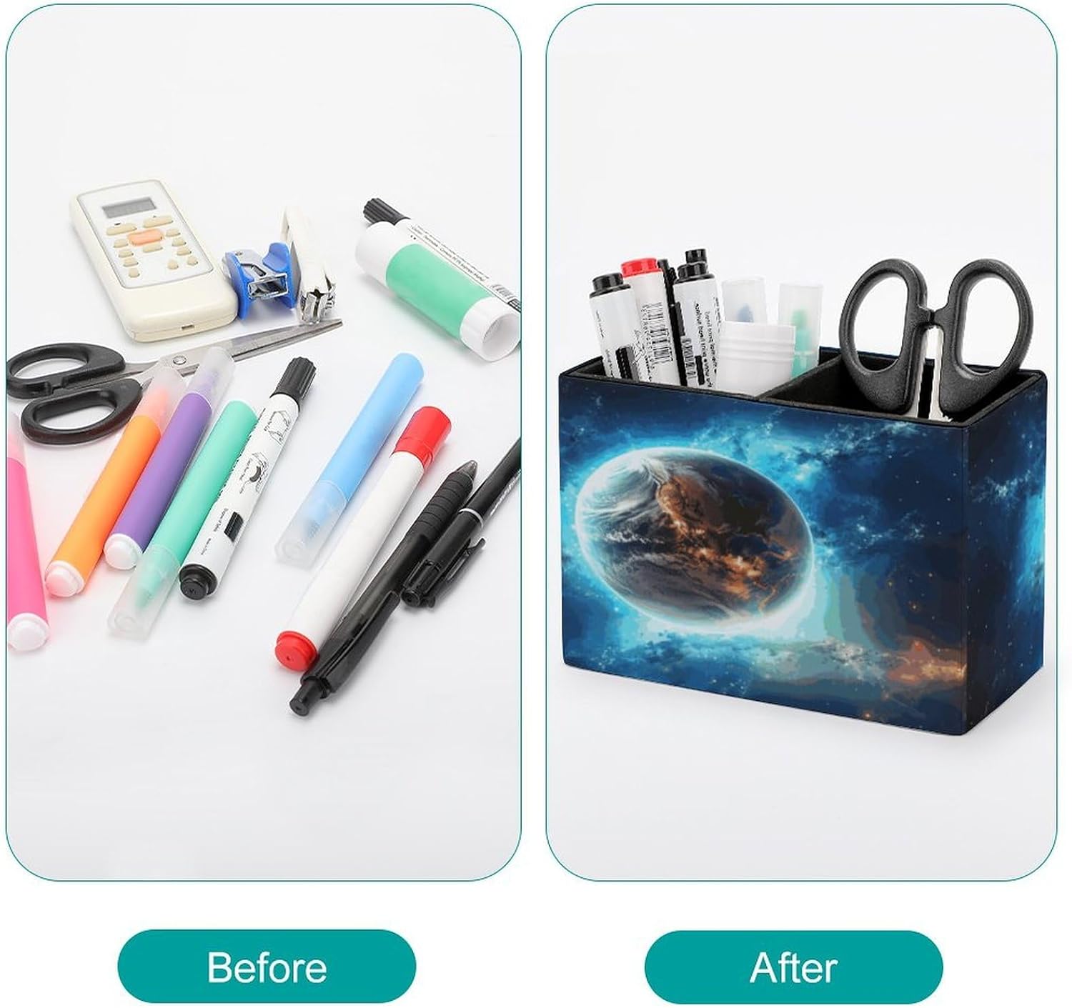Rectangle Pen Holder Blue Earth In The Space Desk Organizer Pencil Cup image 3