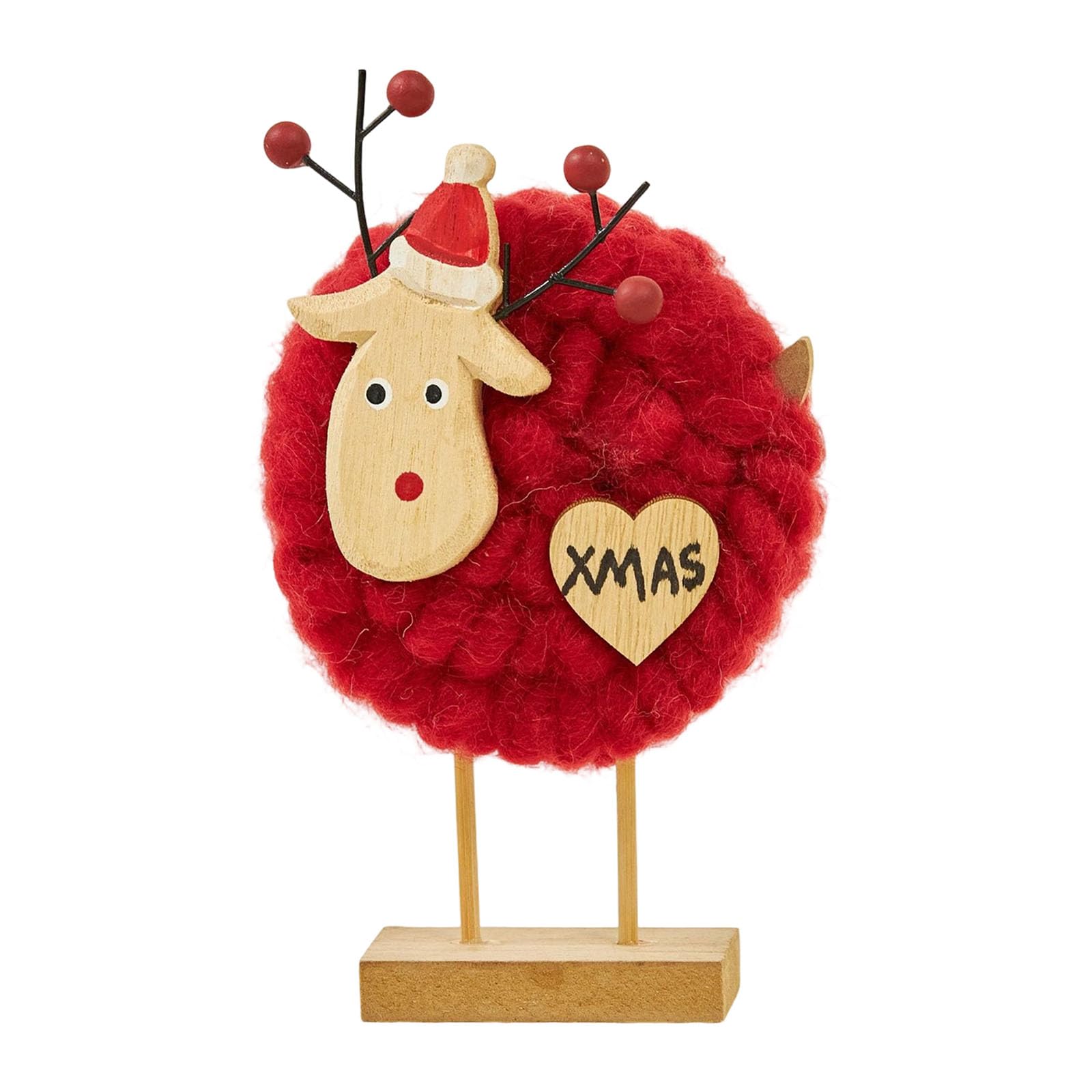 MHADBKH Wool Felt Santa Reindeer Ornament with Wood Base for Mantels Tabletop Wool Felt Santa