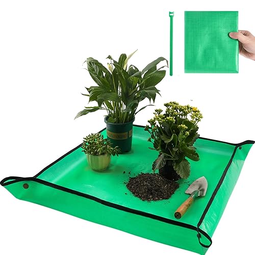 Onlysuki Repotting Mat for Indoor Plant Transplanting Control Mess, 26.8"X26.8" Waterproof Succulent Potting Mat Square Planting Tray Soil Change Mat Gardening Gifts for Plant Lovers - Small 26.8" X 26.8" - Pale Green