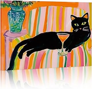 kollyseek Gerahmte lustige Katze auf dem Sofa beim Trinken 30x40 Wandkunst-Posterdrucke Vintage-Kunst Katze Dekoratives Gemälde Geeignet für Wohnzimmer, Schlafzimmer, ästhetische Raumdekoration