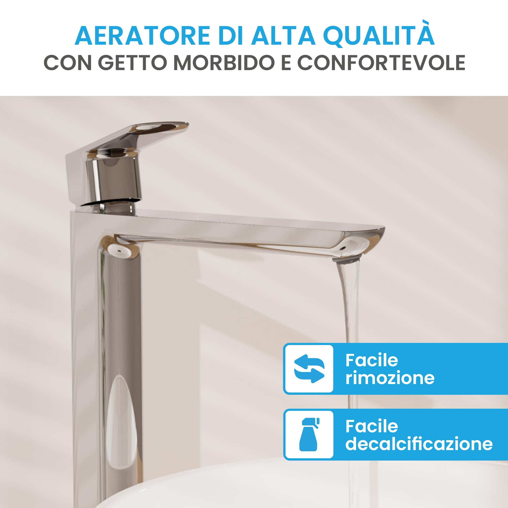 Bächlein - Miscelatore per bagno Mizarela in stile classico, monocomando per lavabo da appoggio con cartuccia in ceramica duratura e set di montaggio, rubinetto per bagno cromato - erogatore piatto