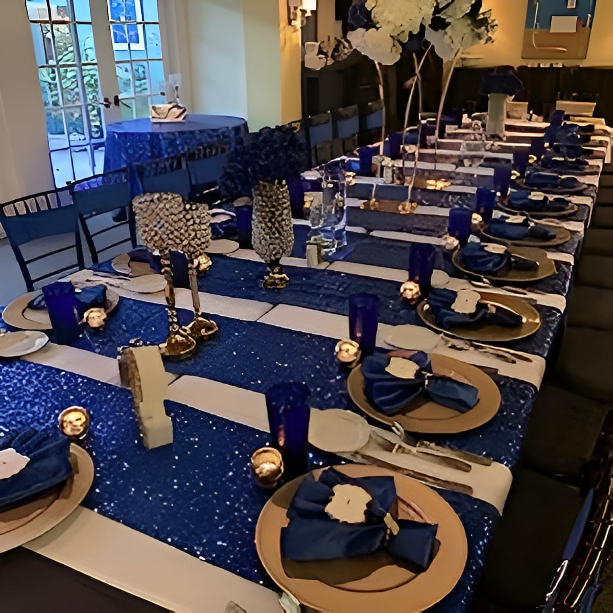 Runner da tavola con paillettes, blu navy, 30,5 x 183,5 cm, confezione da 6 | Glitter scintillanti ad alta densità, per matrimoni, feste di laurea, baby shower, decorazioni scintillanti blu navy
