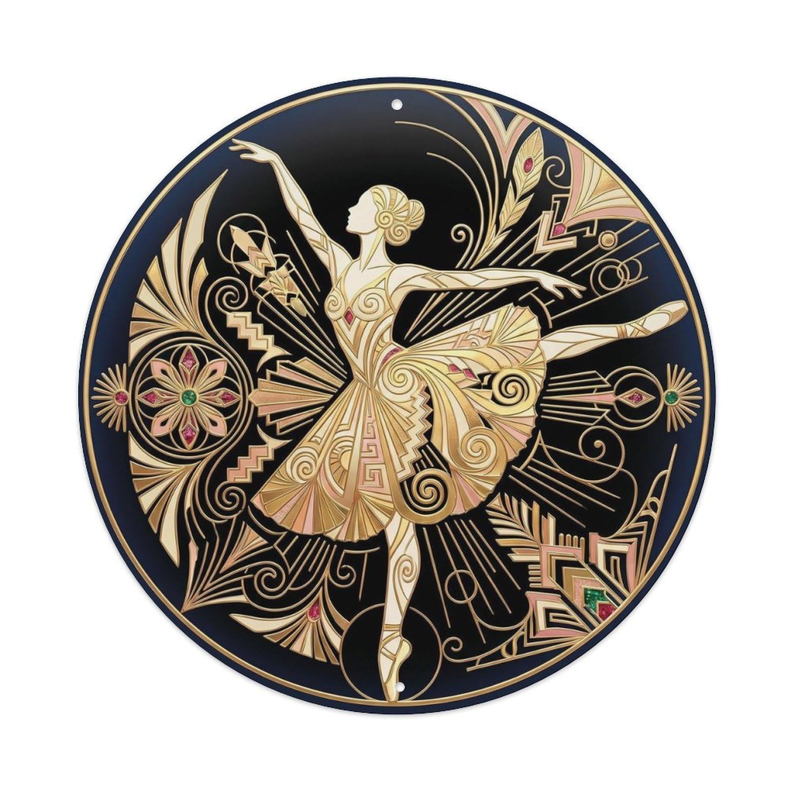 Ballet Dancer Deco Style Performance Grace Vintage Stage Metal Tin Sign Plaque Wall Decor for Cafe, Man Cave, Club Bar, Office, Home Garden Round Metal Poster 8x8Inch