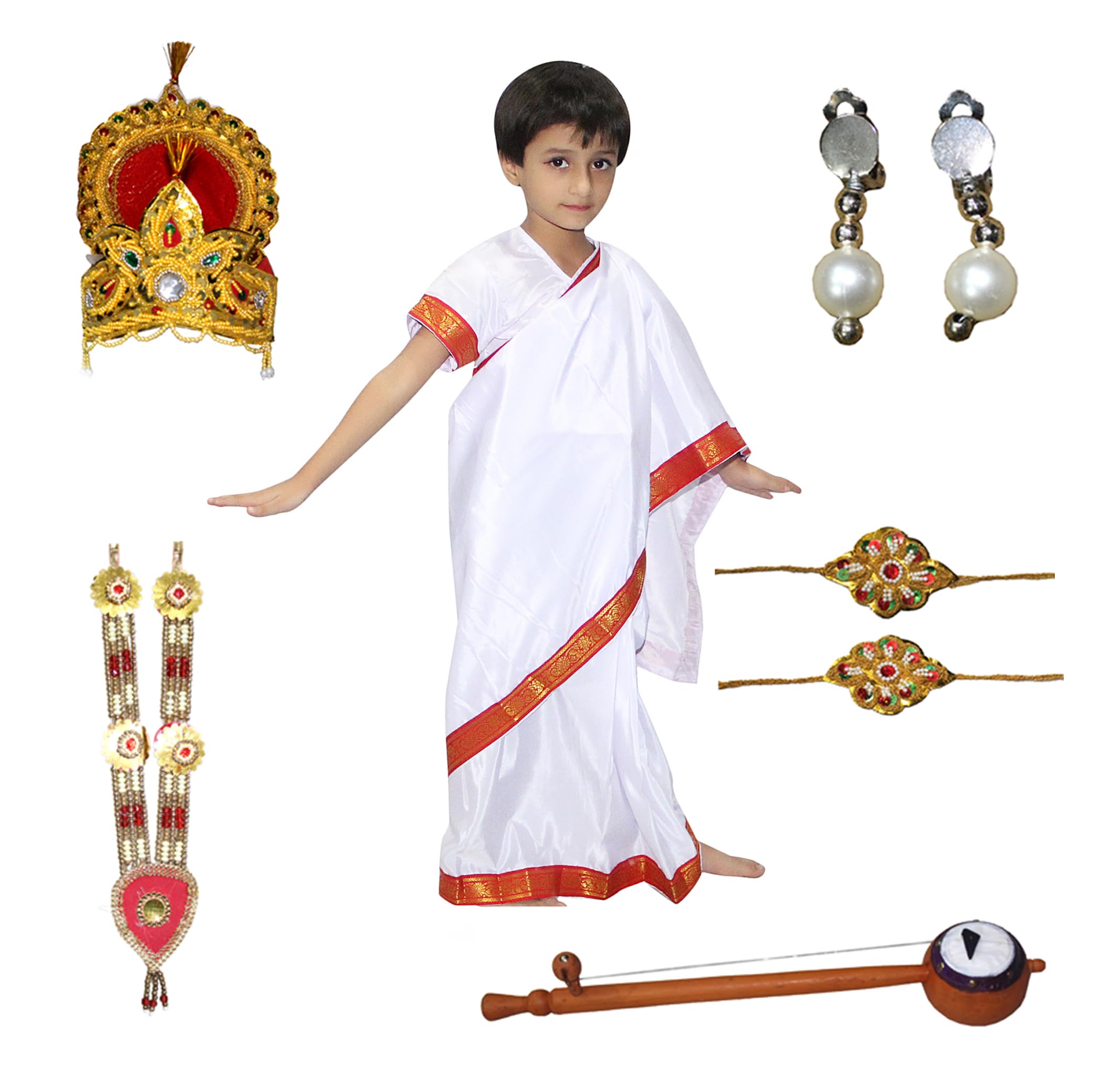 Devi Saree Costumes for Girls With Jewellery | Durga, Godess Saraswati, Mata Laxmi, Sita, Meera Bai Dress With Accessories | Ready to Wear Saree