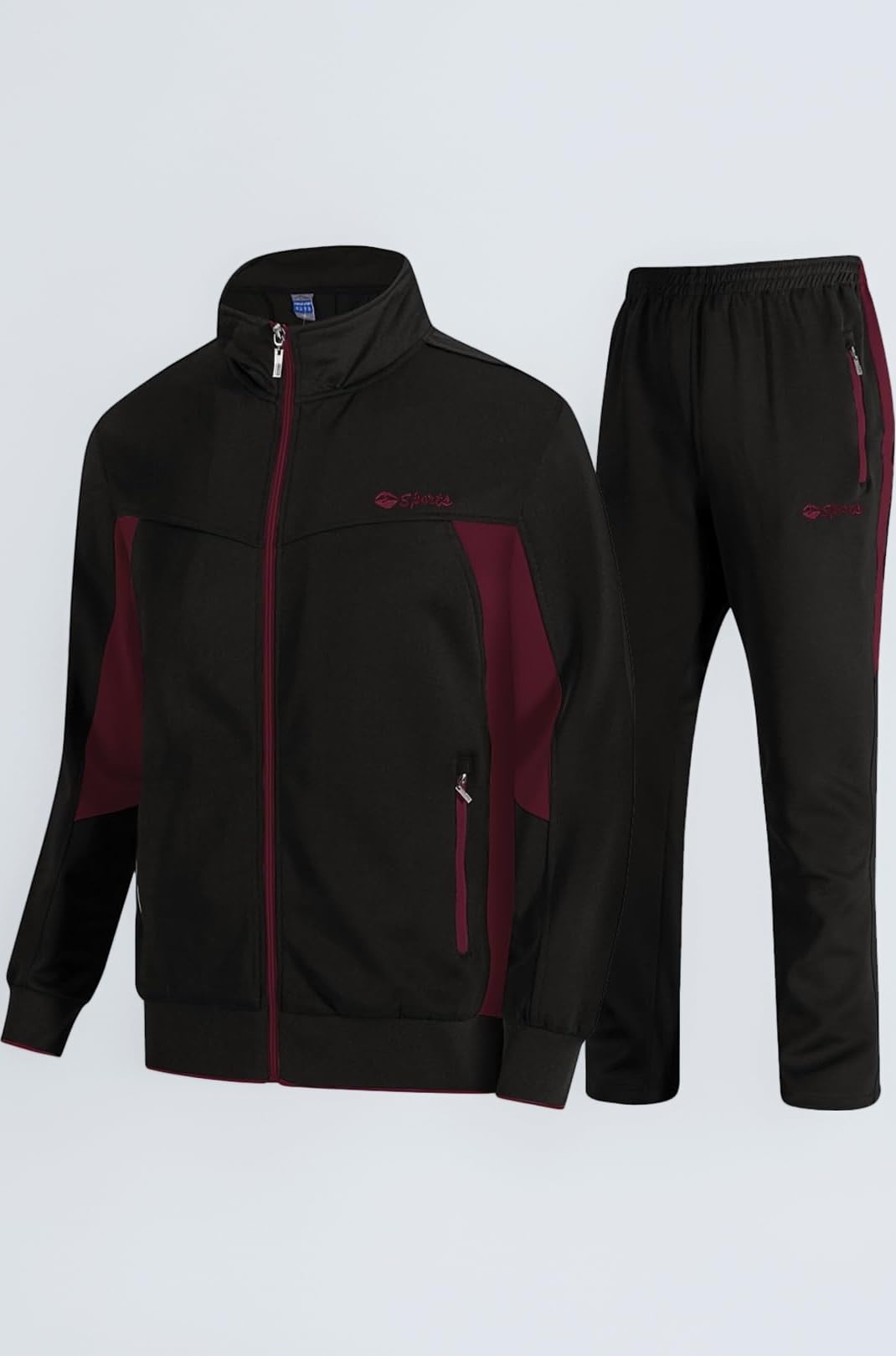 Men's Tracksuits Sweatsuits for Men Sweat Track Suits 2 Piece Casual Athletic Jogging Warm Up Full Zip Sets, 03 Black+wine Red, XX-Large