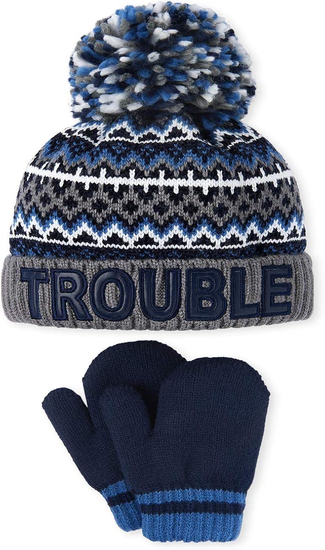 The Children's Place Boys' Toddler Trouble Pom Beanie and Mittens Set: Clothing, Shoes & Jewelry
