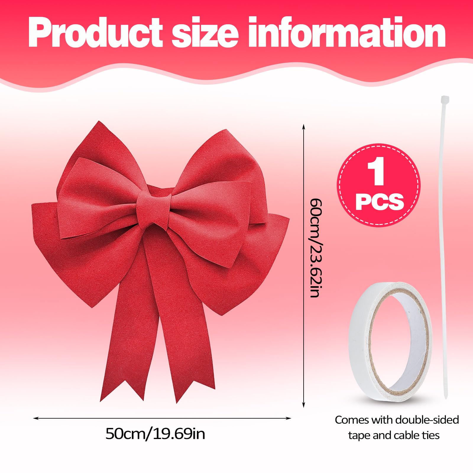 Gros Noeud Cadeau Voiture 50x60cm – Grand Noeud Cadeau Voiture Rouge en EVA, avec Ruban adhésif & Attaches, décoration élégante pour Noël, Mariage, fête, vitrine & Emballage Cadeau