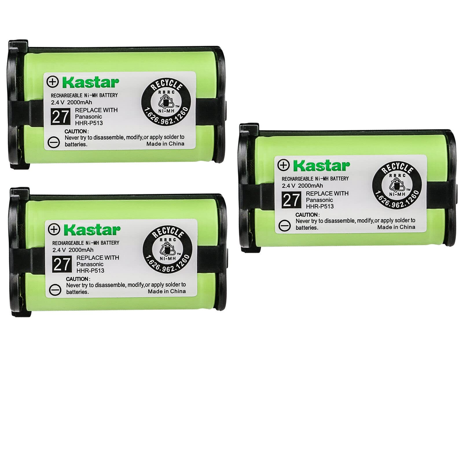 Kastar HHR-P513 Battery 3-Pack, Type 27 Replacement for HHR-P513 HHR-P513A HHR-P513A1B HRR-P513A1B KX-TG2208 KX-TG2214W KX-TG2216 KX-TG2216SV KX-TG2224 KX-TG2224W KX-TG2226 KX-TG2226BV