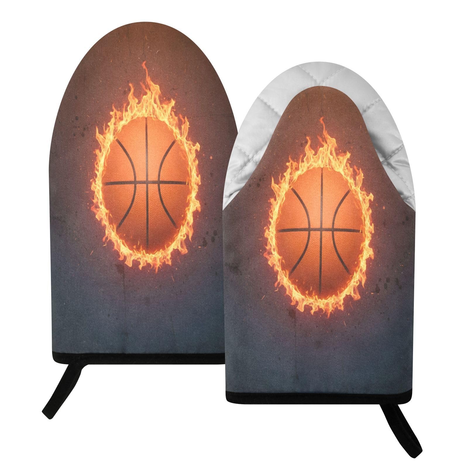 BURSTDDY Burning Basketball Oven Mitt,Heat Resistant Kitchen Mitts for Cooking