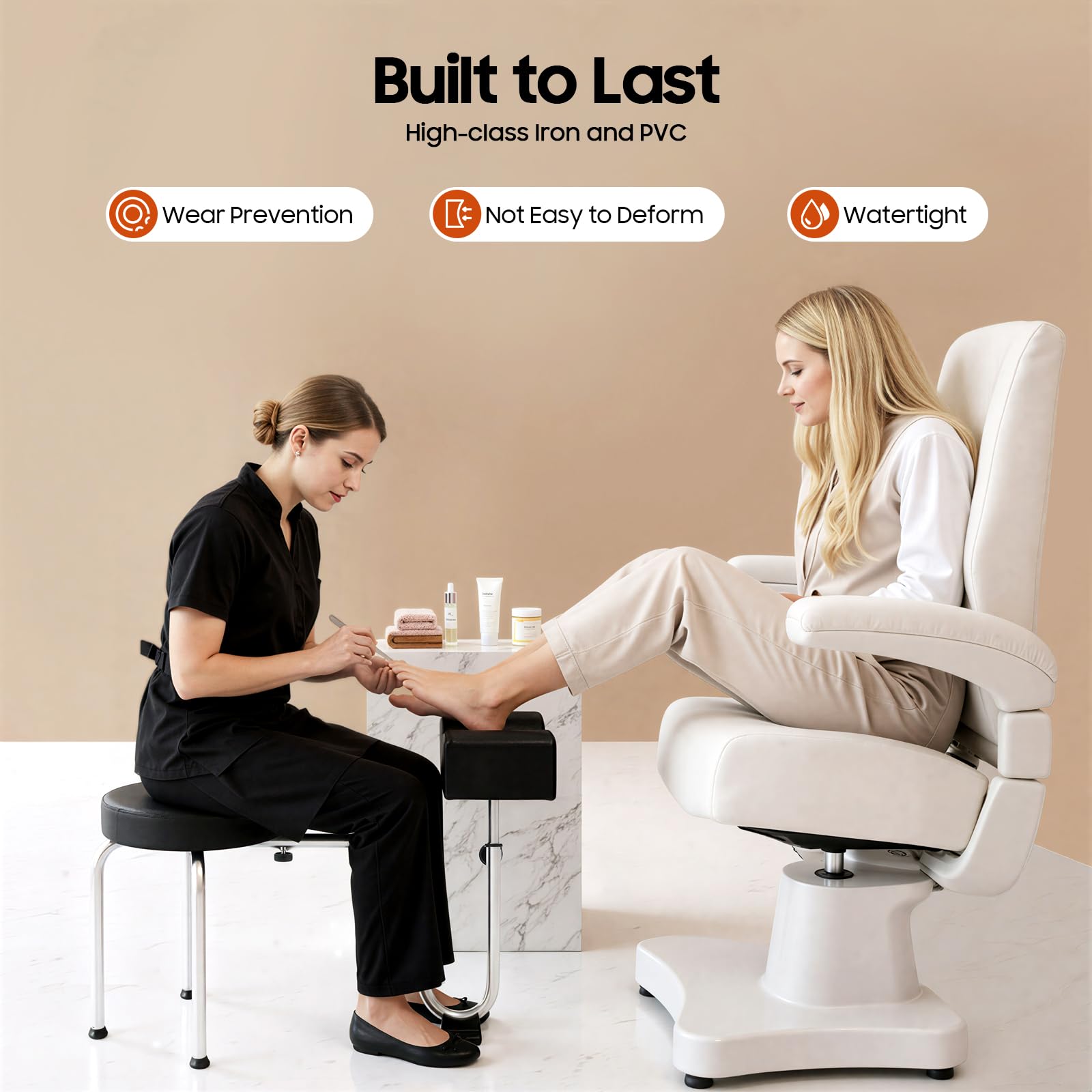 Sgabello per pedicure, con poggiapiedi, altezza regolabile 10 kg, carico massimo, cuscino comfort in poliuretano e piedi antiscivolo, per salone di manicure pro e uso domestico