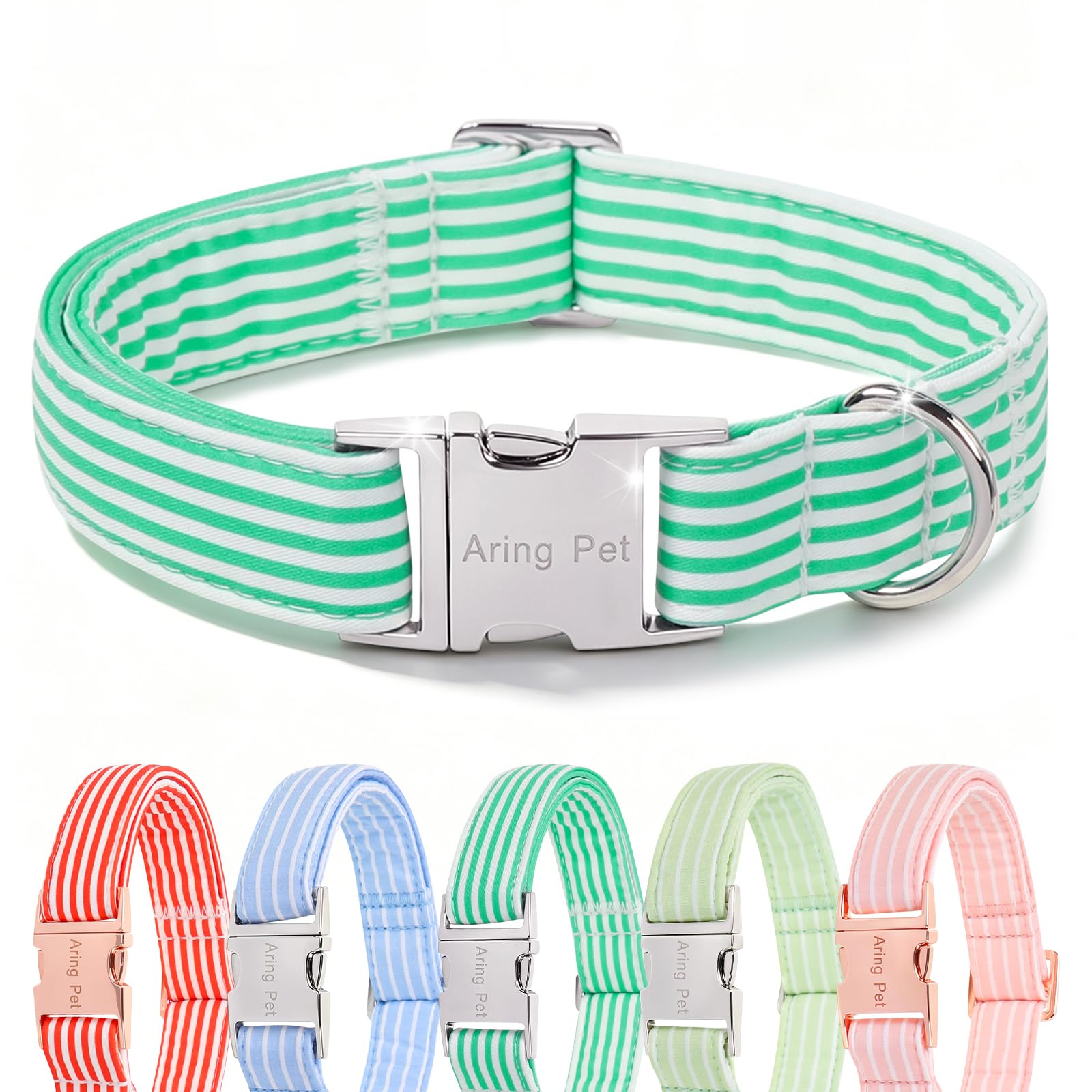 ARING PET Cute Dog Collar for Puppy Small Medium Large Dogs-Teal Stripe L