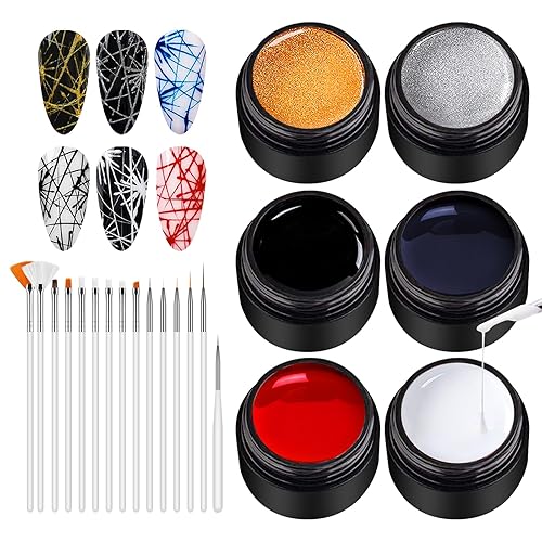Ownest Gel de araña de 6 colores, gel de matriz con diseño de pintura de gel, kit de arte de uñas de alambre para dibujar, gel de uñas para línea,