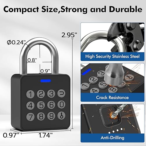 Miniatura 5 de Candado de huellas dactilares con código, candado de combinación de candado para gimnasio, candado inteligente con huella dactilar, cerradura de