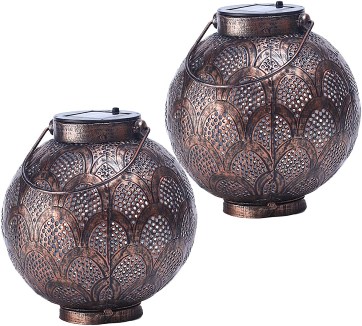 Uonlytech 2pcs Decorative Solar Lanterns Led Hanging Garden Lights for Outdoor Patio Lightweight Iron Design Automatic Charging Night Illumination for Hallways Windows