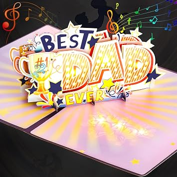 Lights & Music Pop Up Fathers Day Card,3D Blowable Fathers Day Cards, Happy Fathers Day Greeting Card from Daughter or Son,Best Dad Ever Card for Dad,Son,Husband,Grandpa