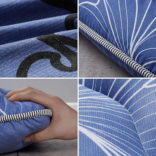 Miniatura 186 de MAXYOYO El mármol negro imprimió el futón japonés, la almohadilla de dormir espesa enrolla el colchón que acampa Mármol negro,Flor 1,floral azul