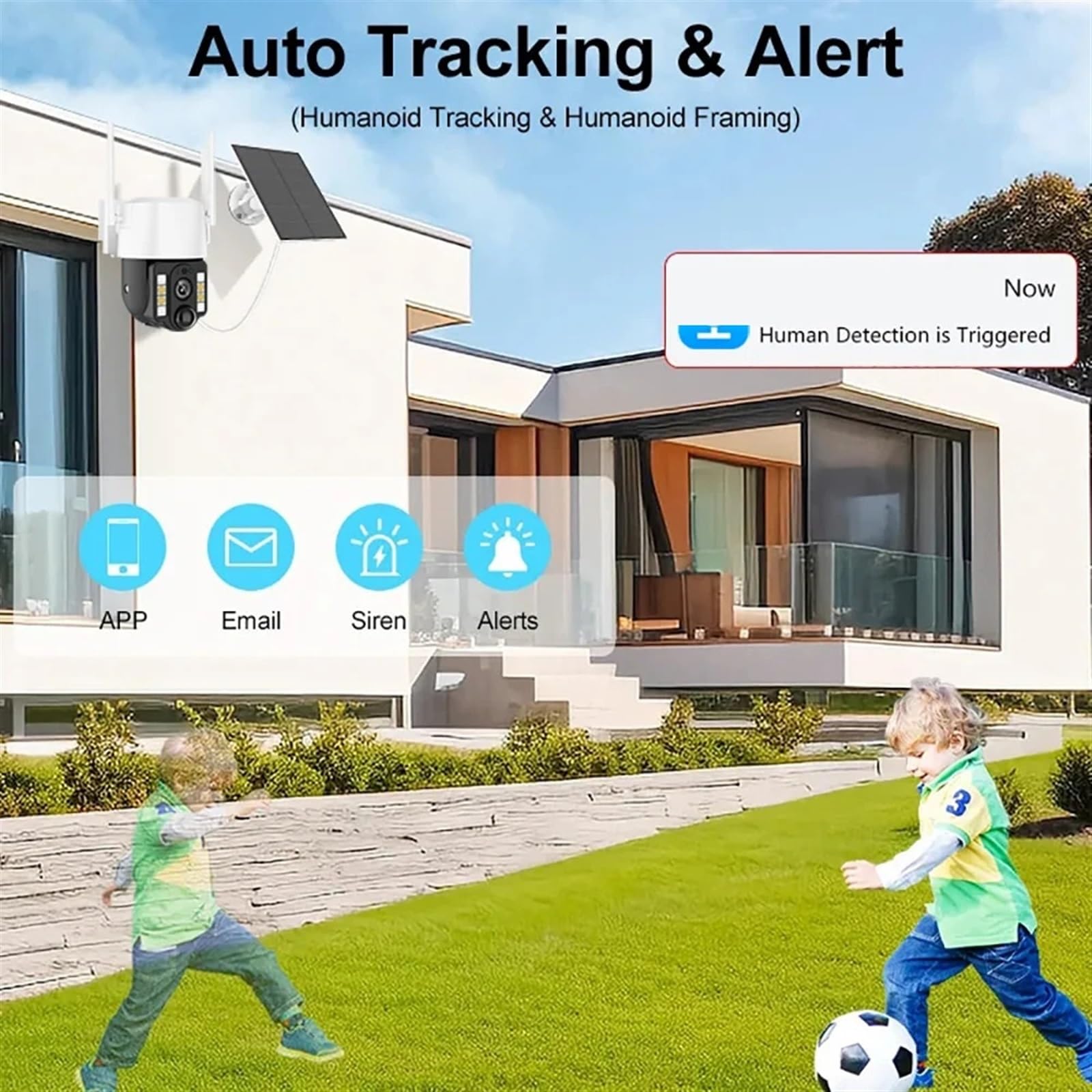 Caméra de sécurité, Caméra Solaire 4G Sim Alimentation extérieure Camara PIR détection humanoïde CCTV Protection de sécurité Batterie intégrée avec Panneau(WiFi Cam 128G Card)