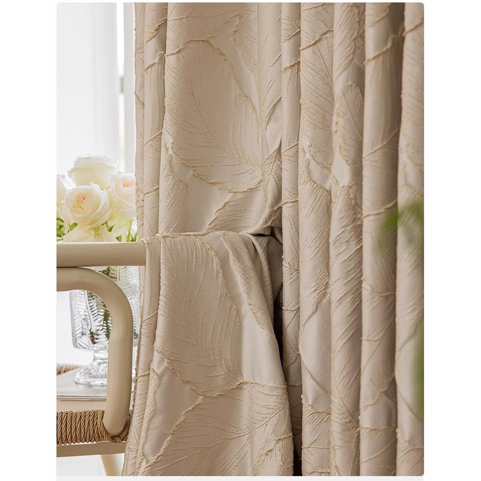 Eyelet,W200xL270cm, 2 Stück Jacquard Blickdichte Vorhänge Gold Relief Blatt Verdunkelungsvorhang Superweich Vorhang Verdunkelung Thermovorhang Für Wohnzimmer Schlafzimmer