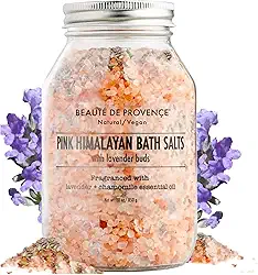 Beaute DE Provence Sal de banho rosa do Himalaia com lavanda - Aromaterapia e relaxamento 100% natural - Sais de banho de óleo essencial de toranja de lavanda para mulheres, relaxante, natural e limpo