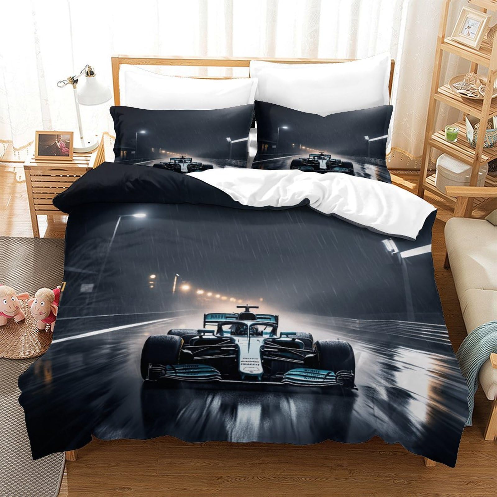 LILIlaobiao Grand Prix Racing Breathable Duvet Cover Set Hidden Zipper Formula racing Quilt Cover Set with Pillowcases Bedding Set Soft Microfiber Nice-looking Comforter Cover Set King（220x240cm）